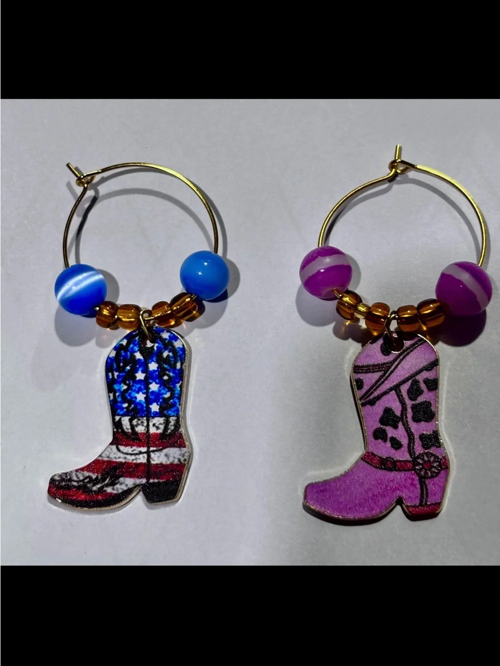 Handmade Cowboy Boot Wine Glass Charms Set 2 Western Cowgirl Beaded Drink